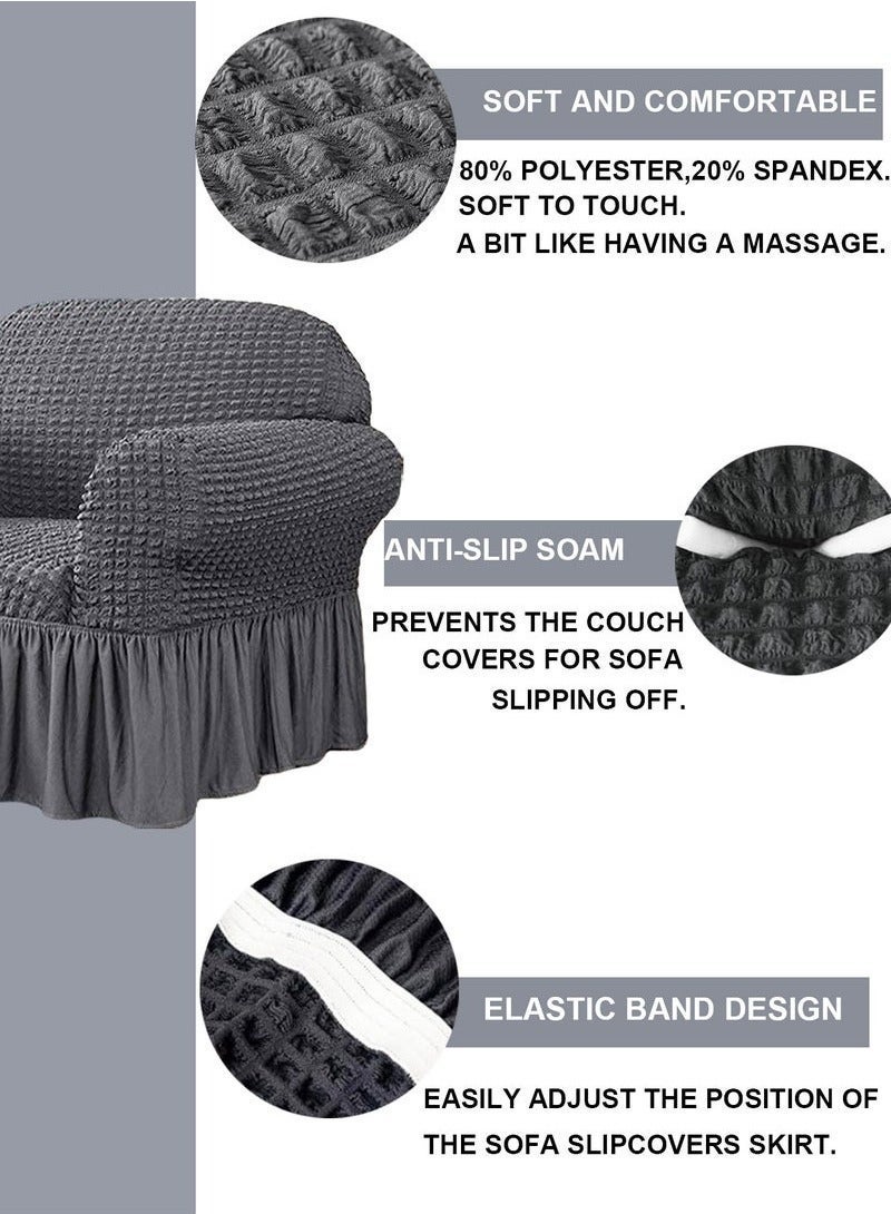 Beauenty Armchair Cover Dark Grey Armchair Slipcover 1 Piece Easy Fitted Sofa Couch Covers Universal High Stretchable Durable Furniture Protector with Skirt Country Style (1 Seater Dark Gray) - Image 3